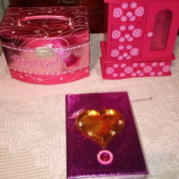 BEAUTIFUL GIRLS PINK LOT OF 2 JEWELRY BOXES AND A DIARY FOR HER SPECIAL THOUGHTS - Picture 3 of 16
